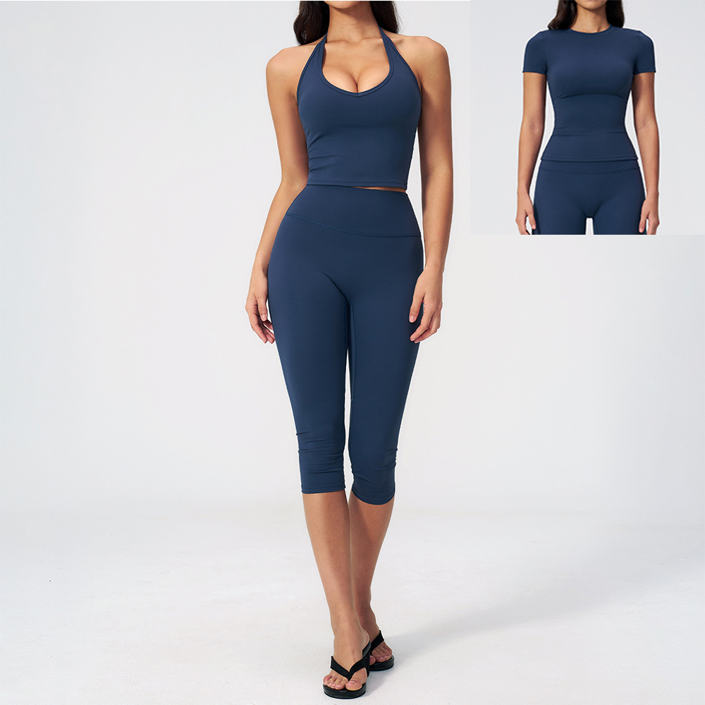 Women Halter Ruched V Neck 2/3 - Pilates Yoga Legging ulasan dan harga