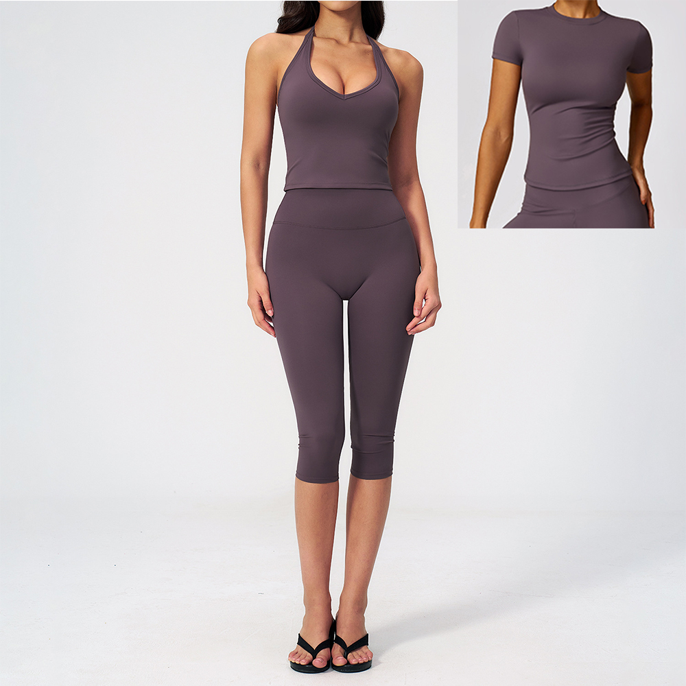 Women Halter Ruched V Neck 2/3 - Pilates Yoga Legging ulasan dan harga