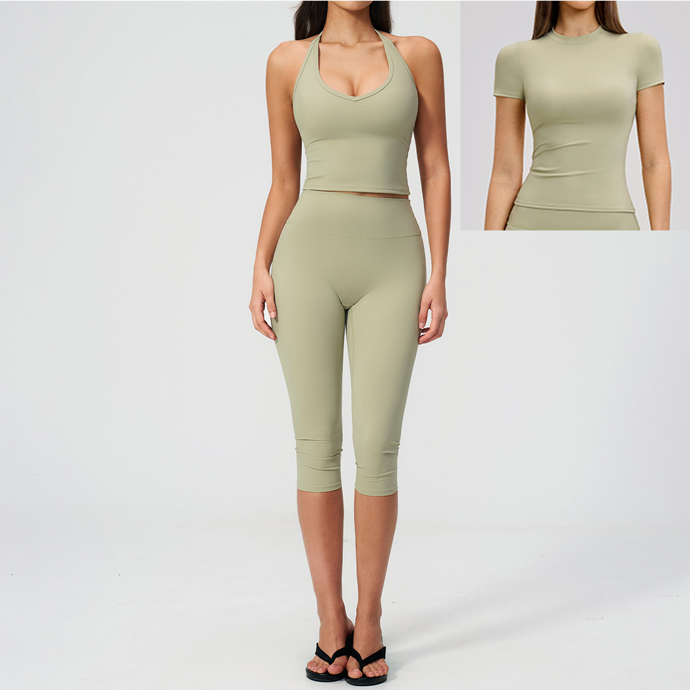 Women Halter Ruched V Neck 2/3 - Pilates Yoga Legging ulasan dan harga